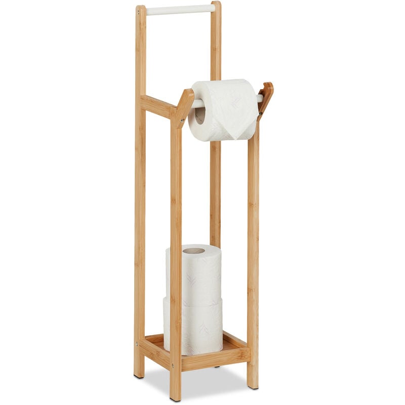 foto del prodotto relaxdays piantana porta rotolo carta igienica, supporto autoportante in bamb , hlp 72 x 17,5 x 24 cm, marrone chiaro