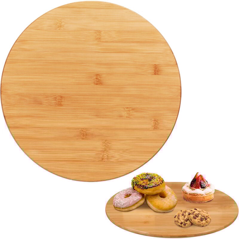 foto del prodotto relaxdays piatto girevole, 360 gradi, tagliere rotondo, base per torte, porta spezie in bamb , diametro 40 cm, marrone