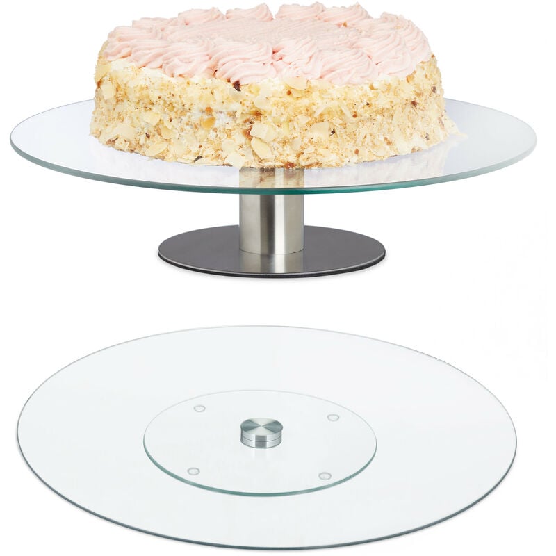 foto del prodotto relaxdays piatto rotante per torte, set da 2, alzatina e vassoio, girevole a 360 , 30cm, tortiera, vetro, trasparente
