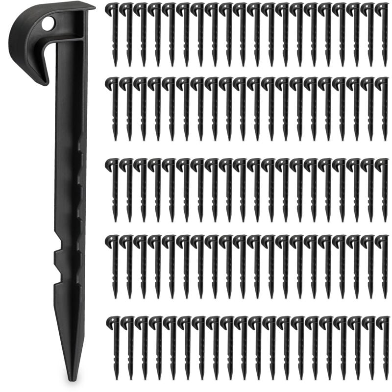 foto del prodotto relaxdays picchetti per robot tagliaerba, set da 200 chiodini, guida per cavi, accessori per tosaerba, plastica, nero