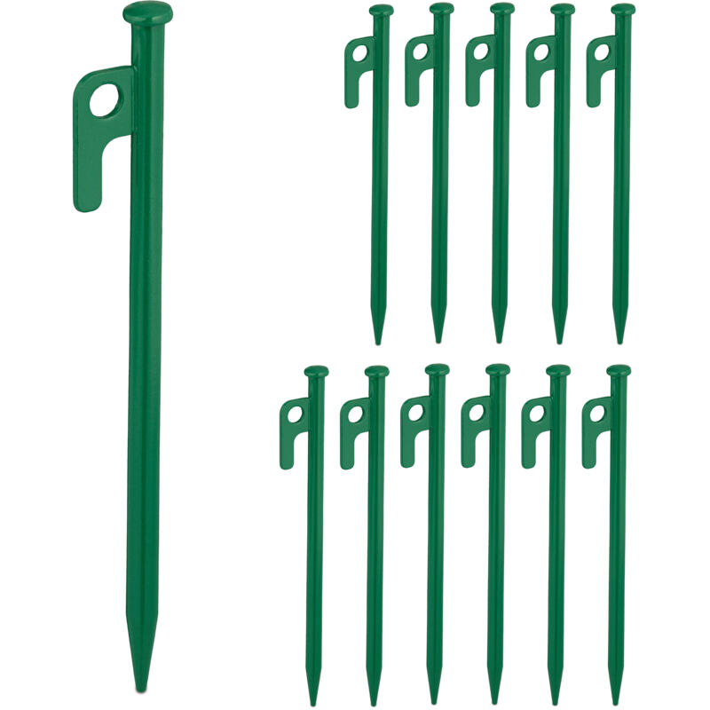 foto del prodotto relaxdays picchetti per tenda da campeggio, set da 12, pioli ancoraggio su terreni duri, acciaio zincato l 20 cm, verde