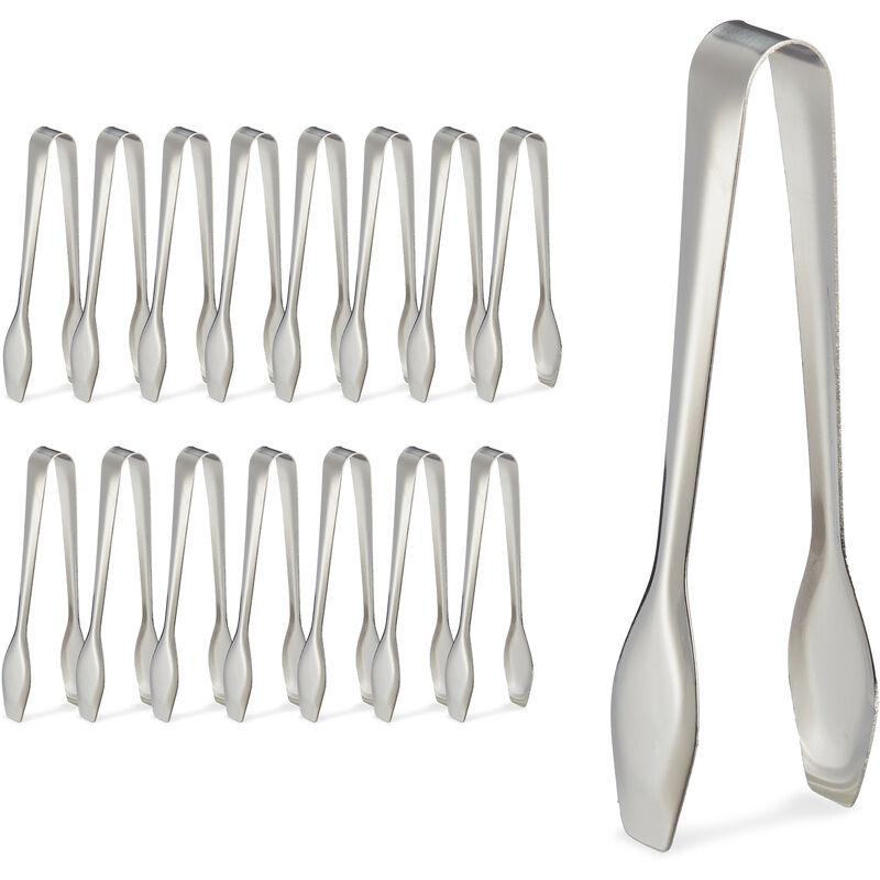 foto del prodotto relaxdays pinze per zollette di zucchero, set da 16, in acciaio inox, tenaglie per cubetti ghiaccio, caramelle, argento