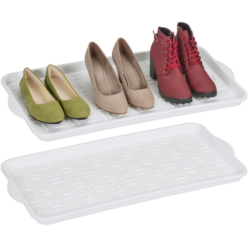 foto del prodotto relaxdays poggiascarpe, set da 2 vaschette per scarpe bagnate, per corridoio, armadio, auto, 3,5 x 74 x 36 cm, bianco