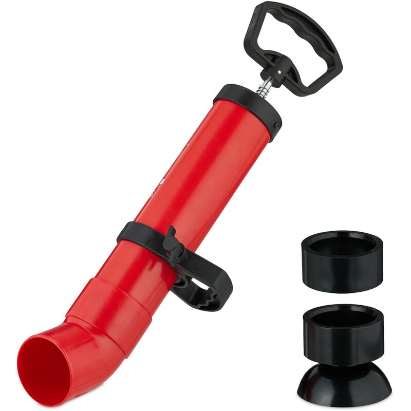 foto del prodotto relaxdays pompa sturalavandini aria compressa, 2 inserti per il bagno, stura scarichi intasati per lavandino, nero rosso