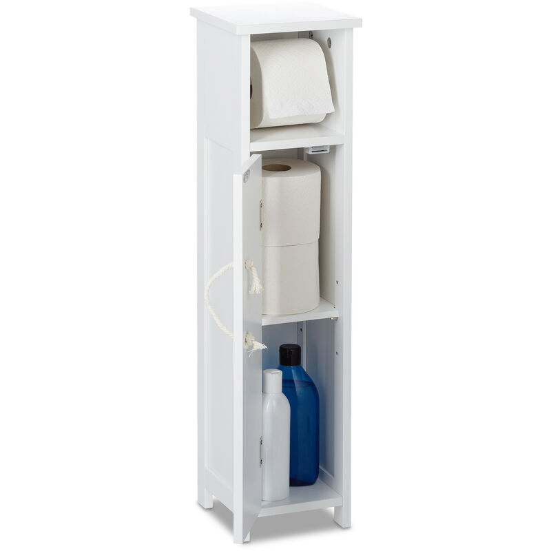 foto del prodotto relaxdays porta carta igienica da bagno, mobiletto autoportante da appoggiare, mdf e cotone, hlp 71 x 18 x 20 cm, bianco