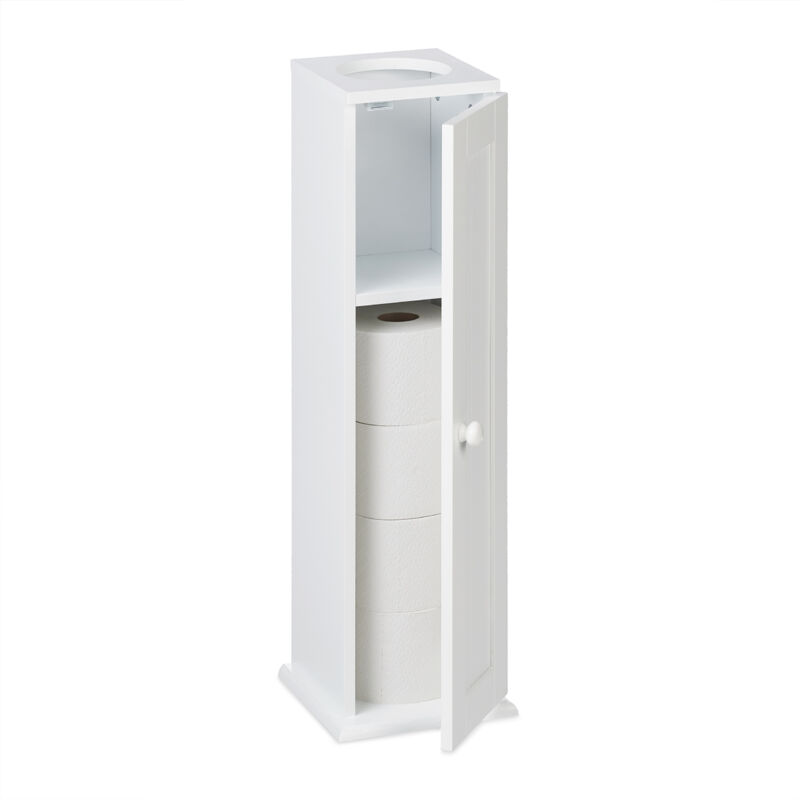 foto del prodotto relaxdays porta carta igienica da bagnocon 2 ripiani, mobiletto autoportante da appoggiare, 65x19,5x19,5 cm, mdf, bianco
