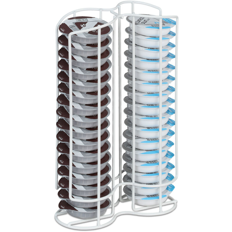 foto del prodotto relaxdays porta cialde tipo tassimo, contenitore per 32 capsule macchinetta, torre in metallo, 29x18x8,5 cm, bianco