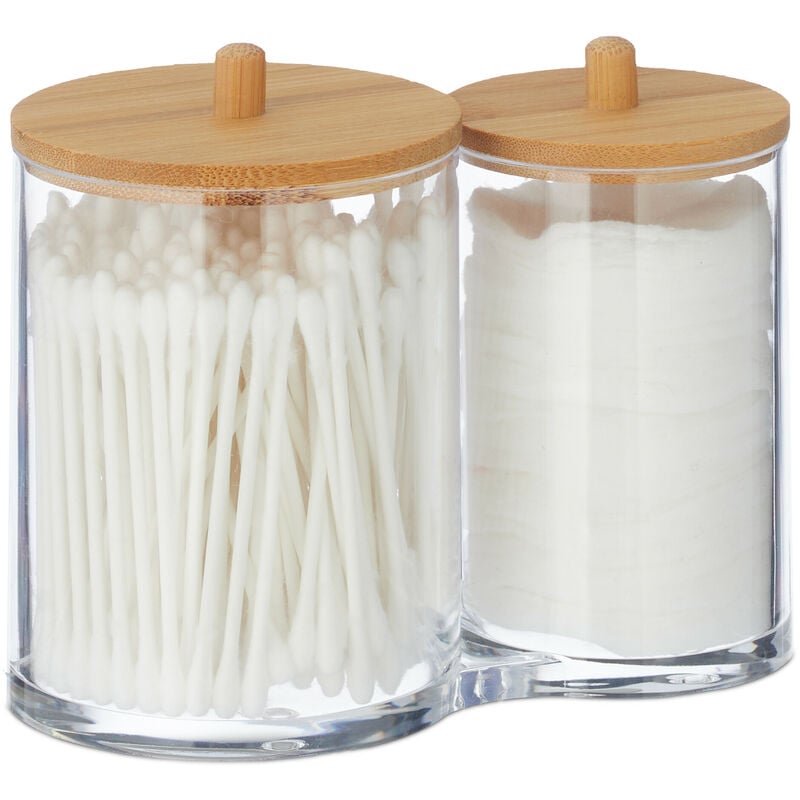 foto del prodotto relaxdays porta cotton fioc, bagno, dispenser per dischetti di cotone, plastica, coperchi in bamb , naturale trasparente