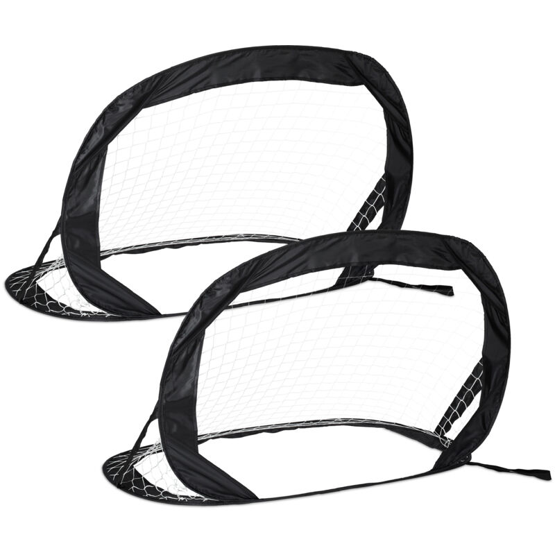 foto del prodotto relaxdays porta da calcio per bambini, set da 2, rete pop up portatile per casa e giardino, hlp 80 x 120 x 85 cm, nero