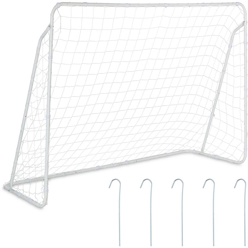 foto del prodotto relaxdays porta da calcio per il giardino, grande porticina per adulti e bambini, in metallo, 153 x 217 x 75 cm, bianco