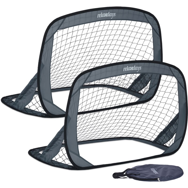 foto del prodotto relaxdays porta da calcio pieghevole in set da 2, porticina pop up da giardino. per bambini, hxlxp 78x121x80 cm, grigio
