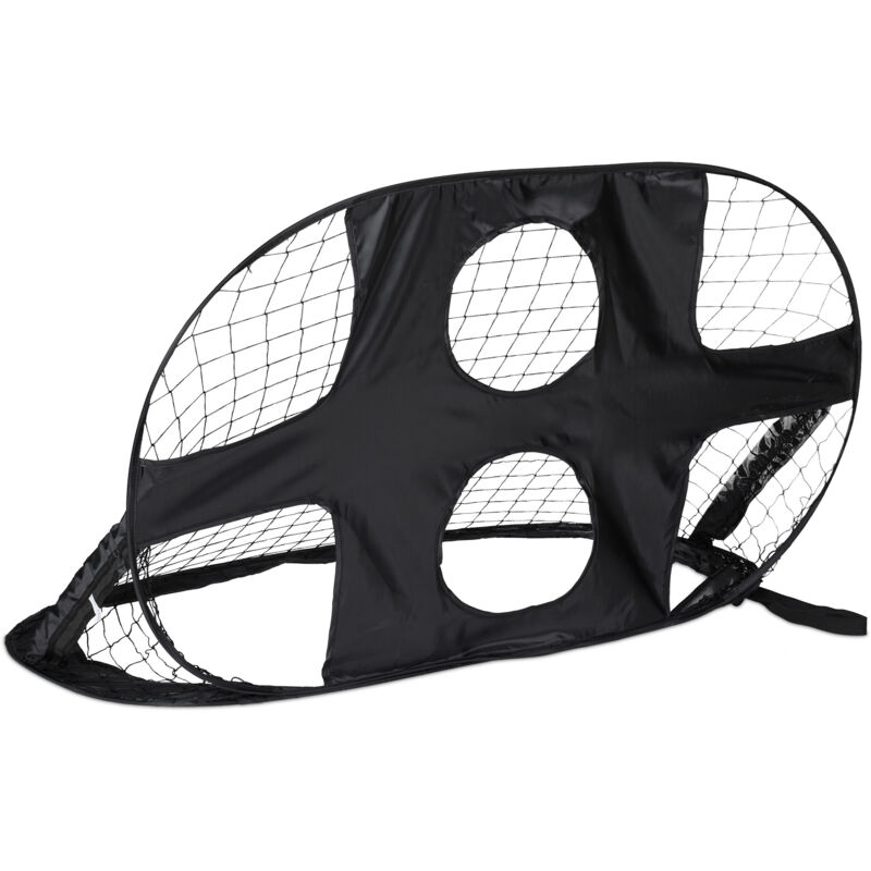 foto del prodotto relaxdays porta da calcio pop up per bambini con bersaglio, 80x120x85 cm, porticina pieghevole portatile con borsa, nero