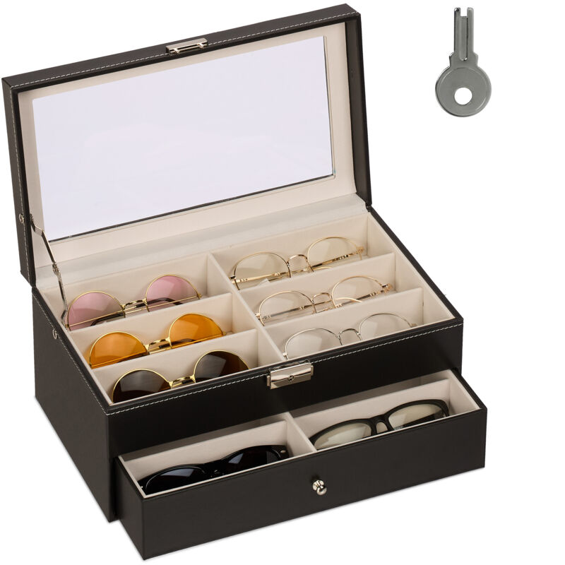 foto del prodotto relaxdays porta occhiali multiplo, scatola per 12 paia, espositore con cassetti, hlp 15,5 x 33,5 x 19,5 cm, nero