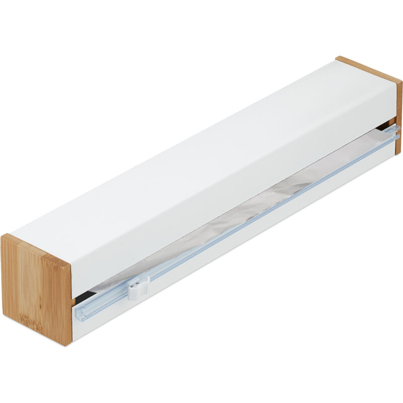 foto del prodotto relaxdays porta pellicola con tagliera, hlp 6x35x7 cm, taglia rotoli di alluminio magnetico dispenser da cucina, bianco