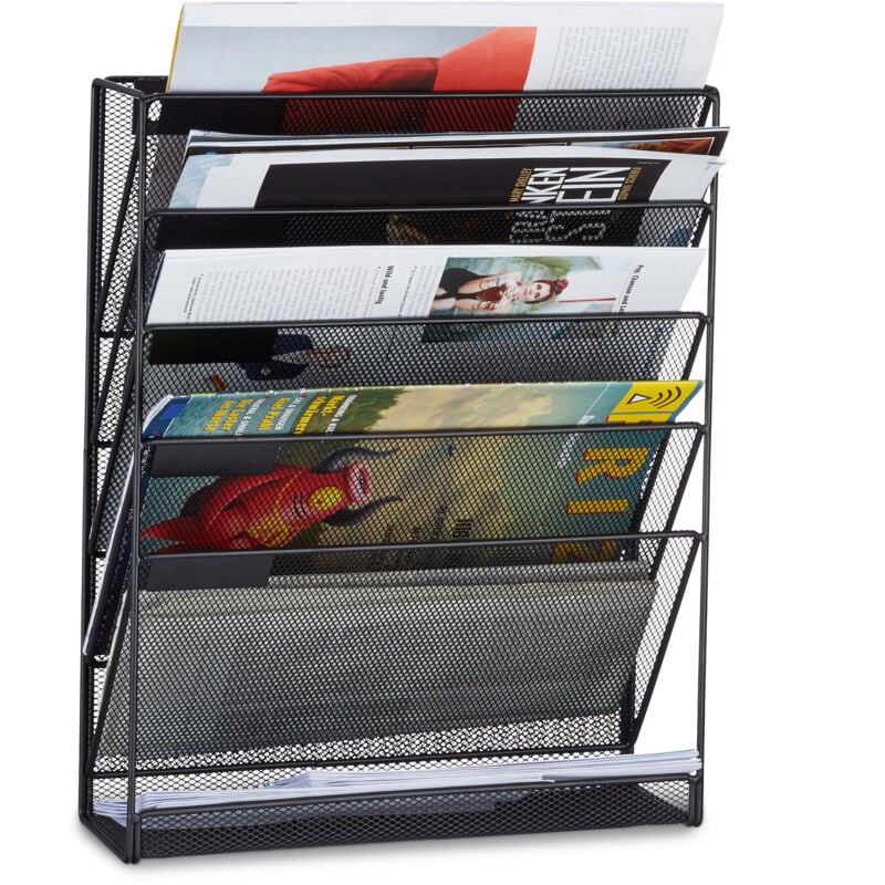 foto del prodotto relaxdays porta riviste da muro, depliant da parete a4 espositore brochure stand per giornali hlp 40 x 32 x 10 cm, nero