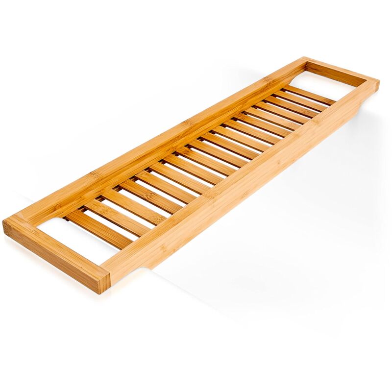foto del prodotto relaxdays portabagno in bamb , con effetto reticolare, ponte da bagno per sapone o spugne, con supporti, naturale, a x l x p circa 4 x 64 x 15 cm