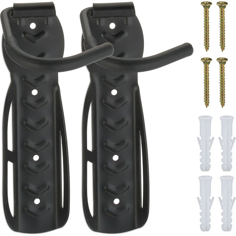 foto del prodotto relaxdays portabici da muro, set da 2 ganci da parete per bici, regge max. 25 kg, per garage, supporto verticale, nero