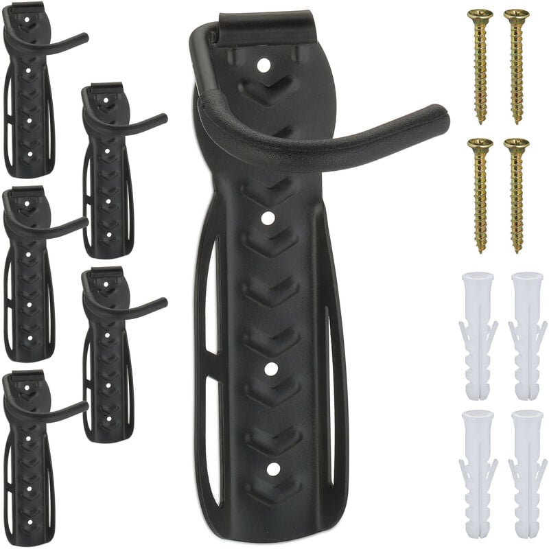 foto del prodotto relaxdays portabici da muro, set da 6 ganci da parete per bici, regge max. 25 kg, per garage, supporto verticale, nero