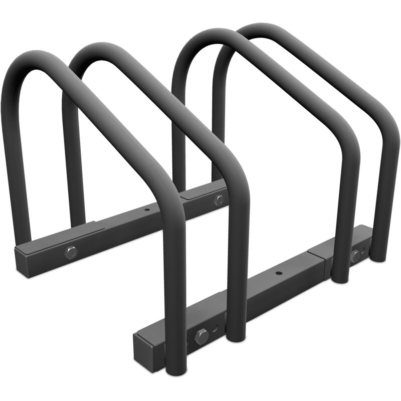 foto del prodotto relaxdays portabici da terra, supporto per 2 biciclette, e bike, mtb, parcheggio interno ruote fino 60 mm, antracite