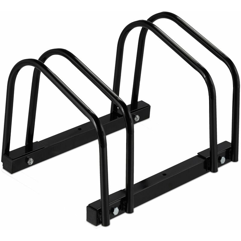 foto del prodotto relaxdays portabici da terra, supporto per 2 biciclette, e bike, ruote fino 60 mm, parcheggio, hlp 27x67,5x33 cm, nero