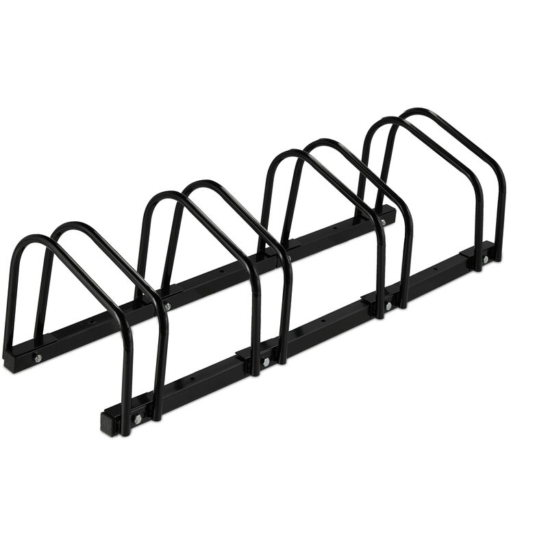 foto del prodotto relaxdays portabici da terra, supporto per 4 biciclette, e bike, ruote fino 60 mm, in acciaio, parcheggio, garage, neo