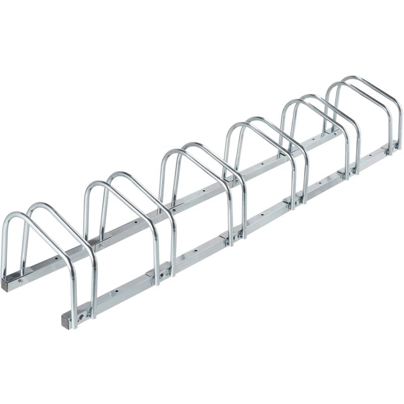 foto del prodotto relaxdays portabici da terra, supporto per 6 biciclette, per ruote fino 60 mm, metallo, parcheggio, garage, argentato, 100 acciaio