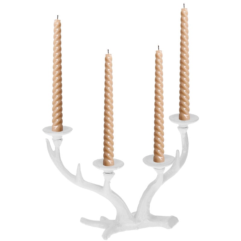 foto del prodotto relaxdays portacandele a quattro bracci, design a corna di cervo, candelabro vintage per candele lunghe, ghisa, bianco