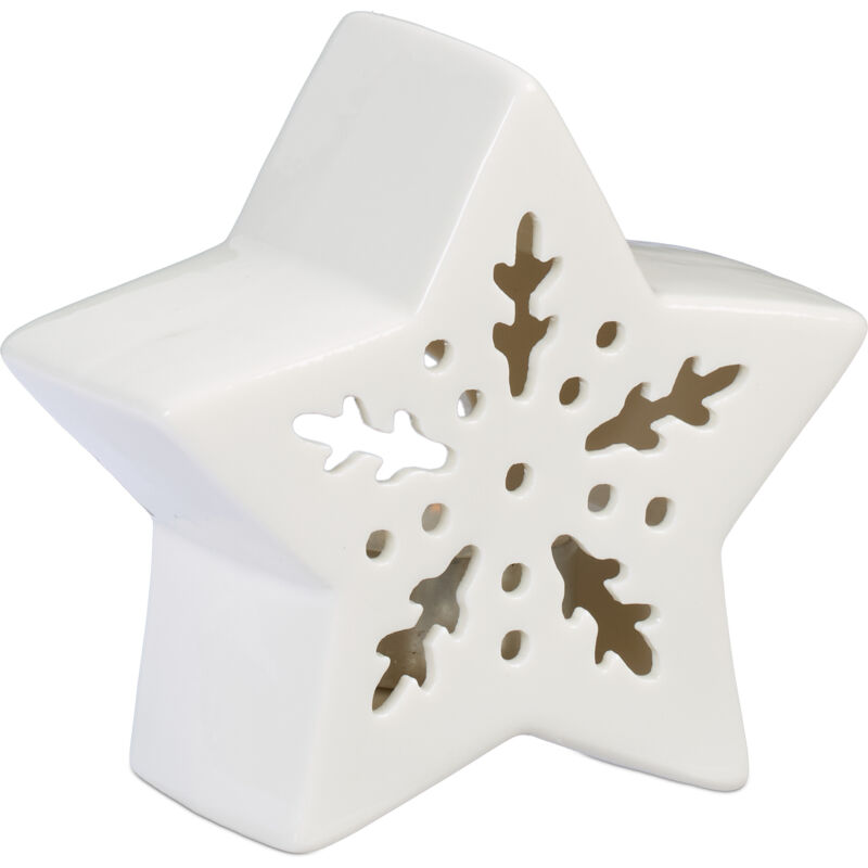 foto del prodotto relaxdays portacandele in ceramica, stella luminosa porta tealight, per 1 candelina, hlp 11 x 12 x 5,5 cm, bianco