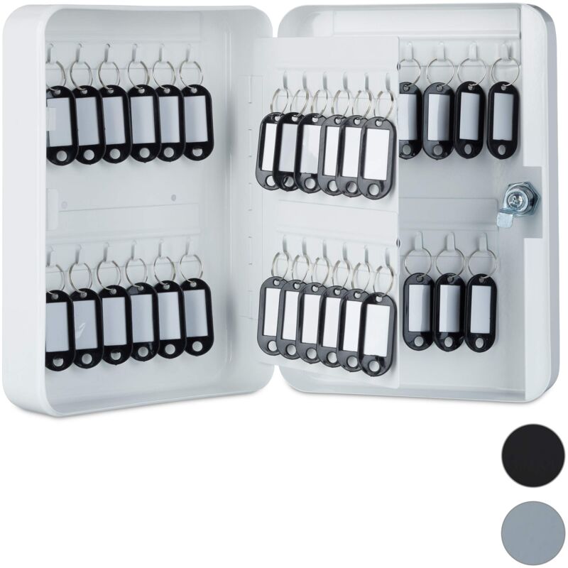 foto del prodotto relaxdays portachiavi in metallo, richiudibile, 48 ganci, portachiavi incl., hlp 25x18x7,5 cm, bianco