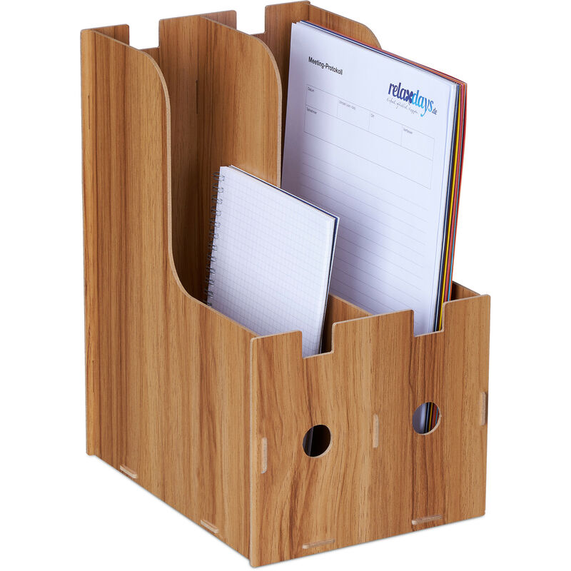 foto del prodotto relaxdays portadocumenti, 2 scomparti documenti din a4, 32x18,5x24 cm, organizer, portariviste ufficio e scuola, marrone