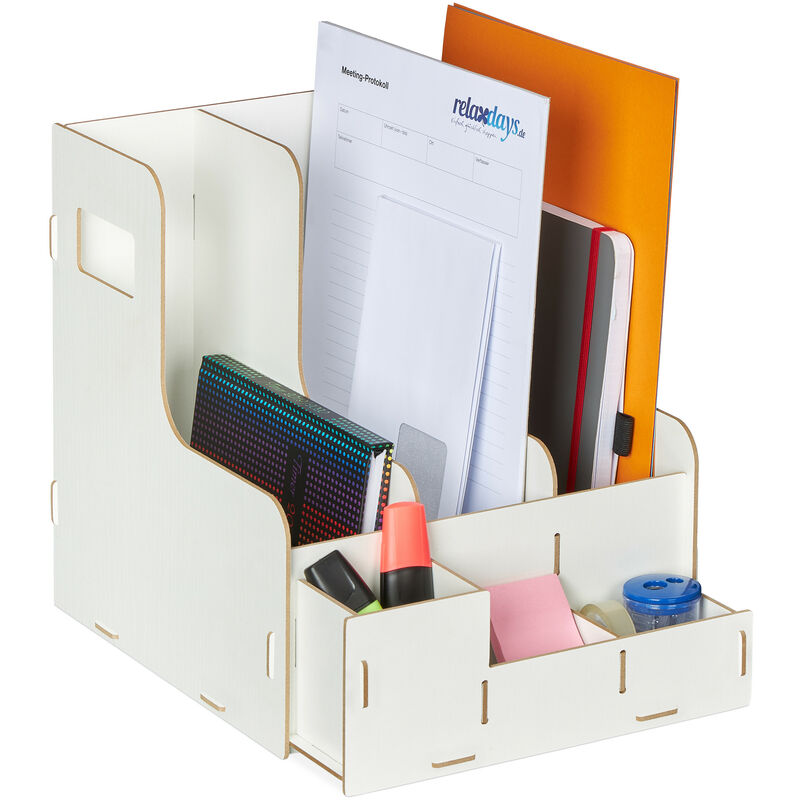 foto del prodotto relaxdays portadocumenti, 3 cassetti documenti din a4 27x24x31,5 cm desk organizer portariviste ufficio e scuola, bianco
