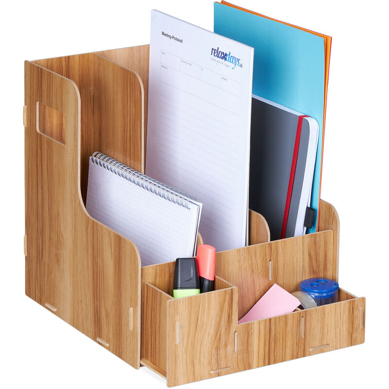 foto del prodotto relaxdays portadocumenti 3 cassetti documenti din a4 27x24x31,5 cm desk organizer portariviste ufficio e scuola, marrone