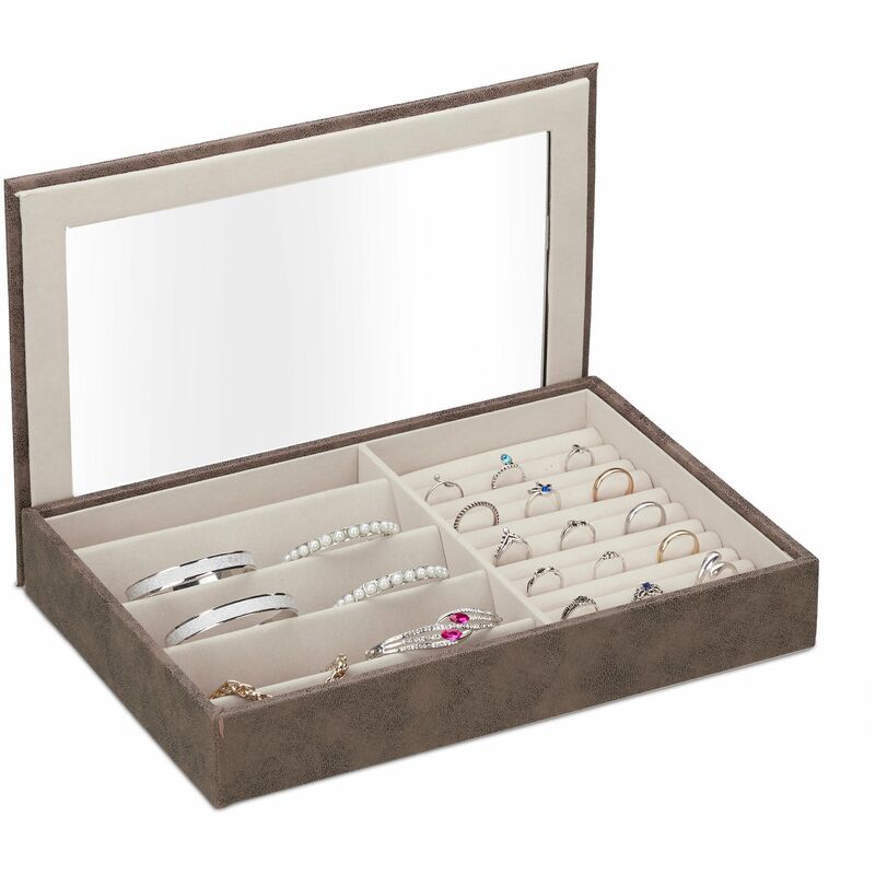 foto del prodotto relaxdays portagioie, organizer per gioielli, cofanetto con coperchio trasparente, in similpelle 5 x 30 x 21 cm, marrone