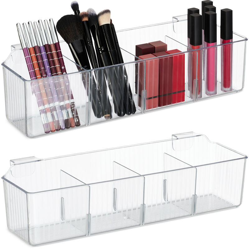 foto del prodotto relaxdays portaoggetti da appendere, set da 2 organizer sospesi, 4 scomparti, box sopra anta, plastica, trasparente