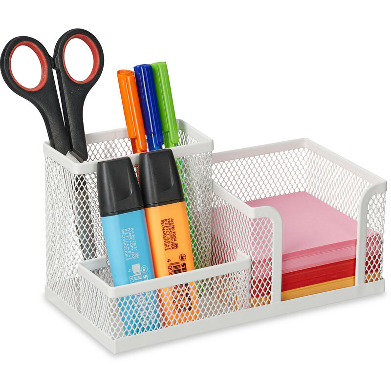 foto del prodotto relaxdays portaoggetti da scrivania, 3 box portatutto, design metallo, organizer, portafoglietti, portapenne, bianco