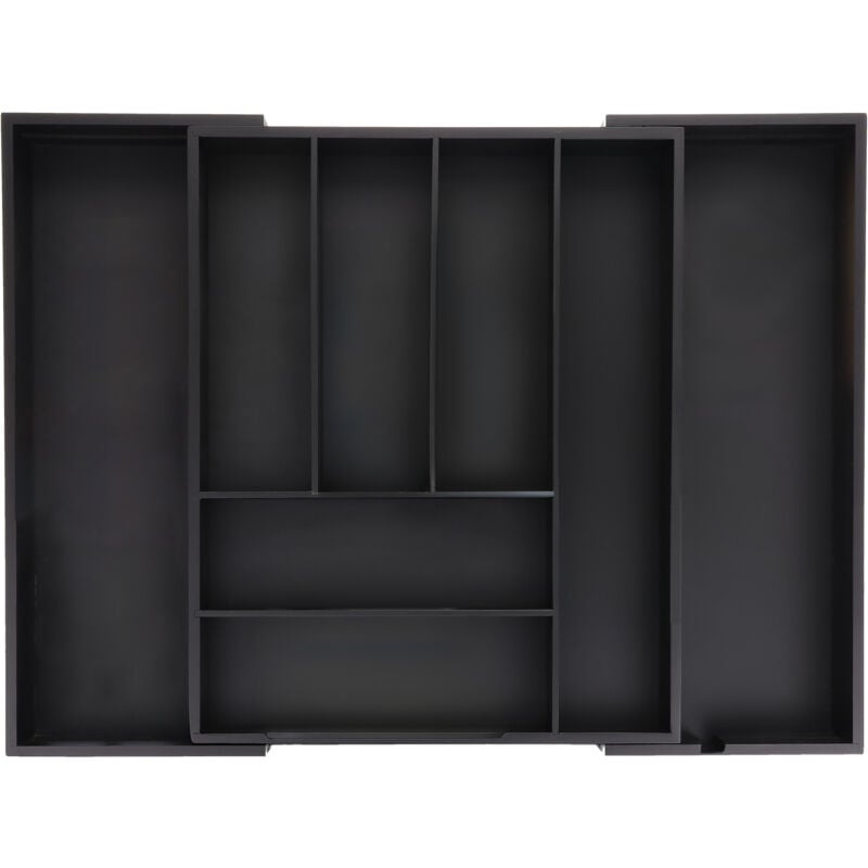 foto del prodotto relaxdays portaposate da cassetto allungabile, 6,5 x 35 58 x 43,5 cm, 6 8 scomparti, organizer per posate, bamb , nero