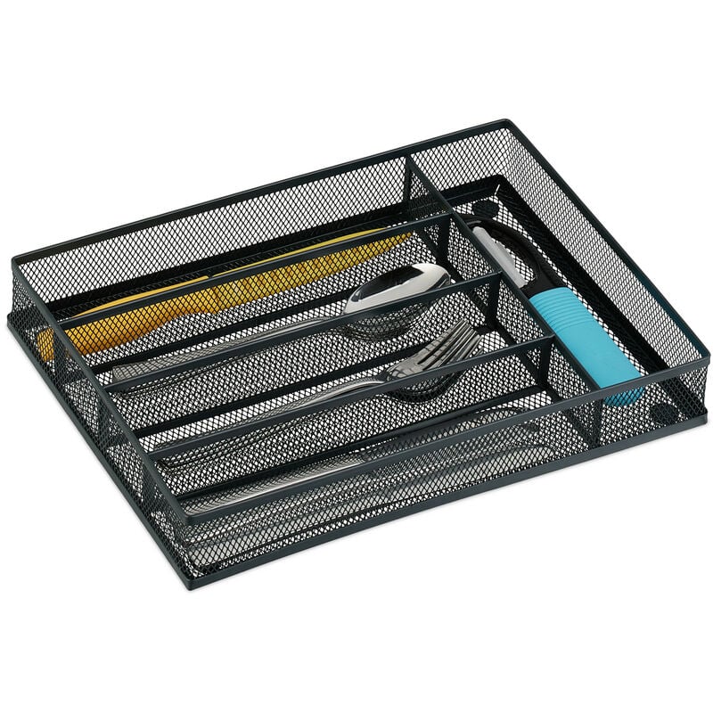 foto del prodotto relaxdays portaposate da cassetto, organizer per posate, hxlxp 5x23,5x32 cm, 5 scomparti, cucina, in acciaio, antracite