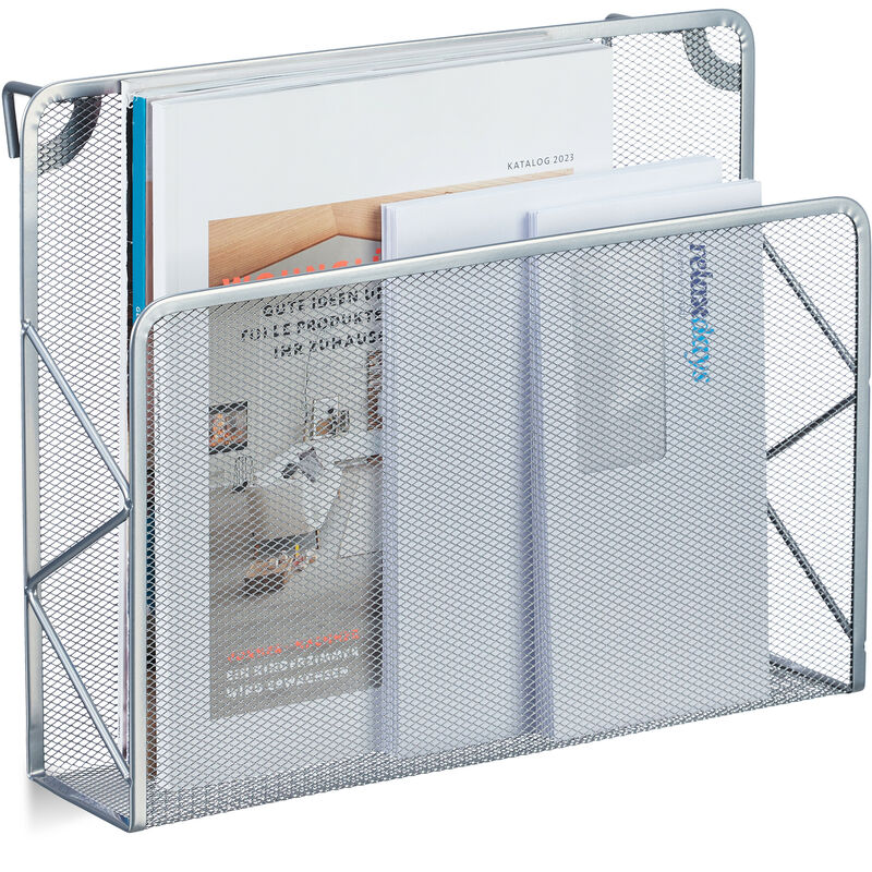 immagine 0 del prodotto relaxdays portariviste in metallo muro, organizer portagiornali da appendere, cesto portadocumenti, 28x35,5x10, argento