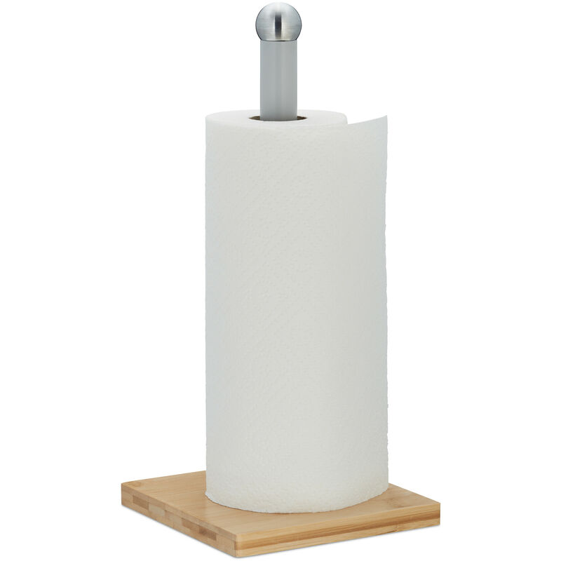 foto del prodotto relaxdays portarotoli da cucina, porta rotolone carta assorbente, hlp 35x16x16 cm, in ferro e bamb , naturale grigio