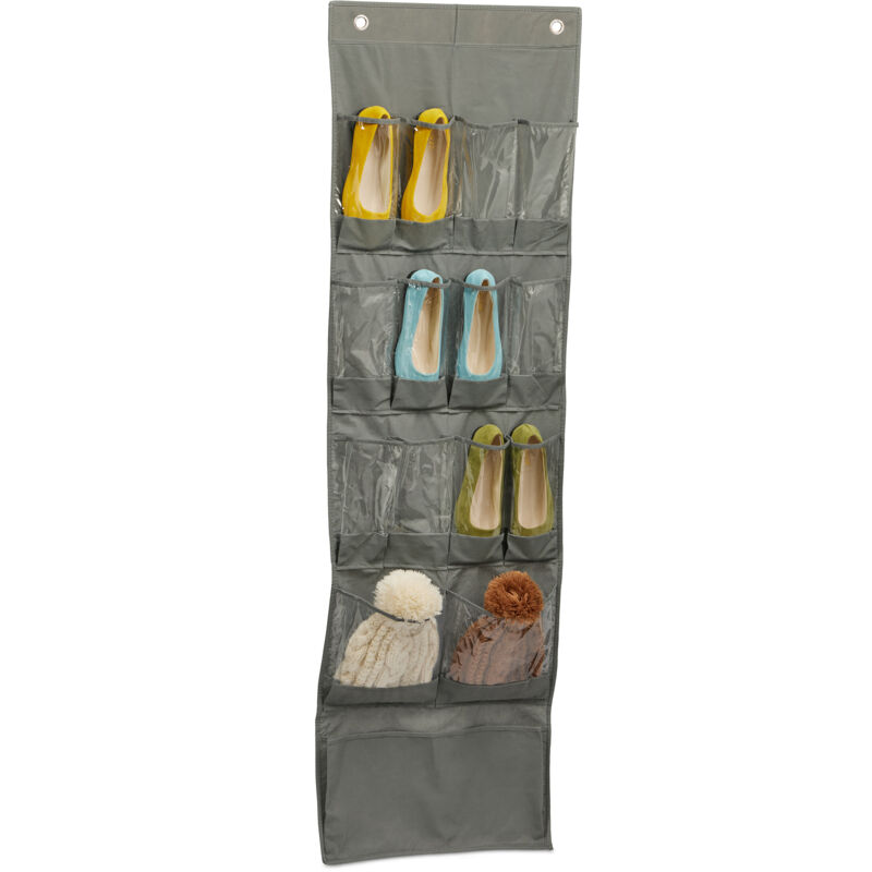 foto del prodotto relaxdays portascarpe da appendere, scarpiera a sospensione da porta, 15 scomparti, 158x47,5x5 cm, grigio trasparente