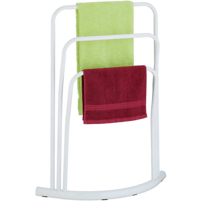 foto del prodotto relaxdays portasciugamani da terra in acciaio, 3 aste per asciugamani da bagno, hlp 86x66x21 cm, portasalviette, bianco