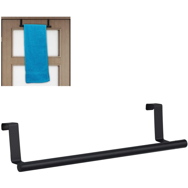 foto del prodotto relaxdays portasciugamani per porta e armadio, da appendere, acciaio inossidabile, senza fori, per cucina e bagno, nero