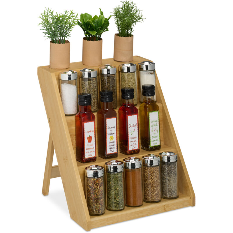 foto del prodotto relaxdays portaspezie da appoggio, organizer cucina, 3 gradini per spezie, 29,5x30x26 cm, spice rack, bamb , naturale