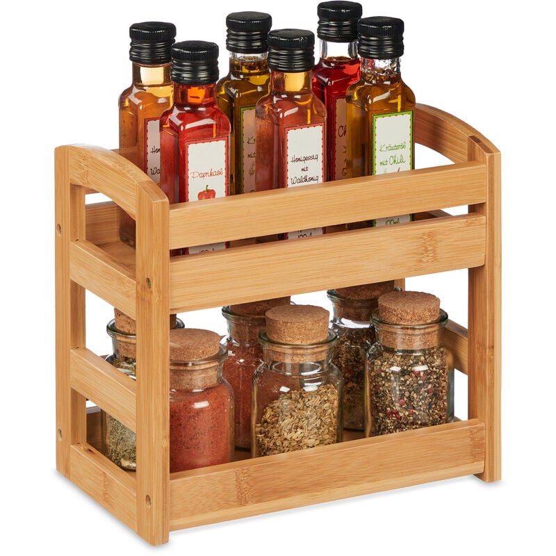 foto del prodotto relaxdays portaspezie in bamb , organizer per spezie con 2 ripiani, 23 x 25,5 x 15,5 cm, espositore spice rack, marrone