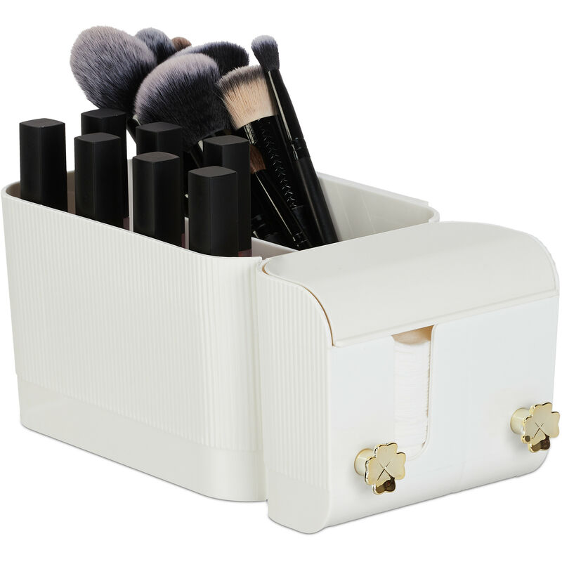 foto del prodotto relaxdays portatrucchi, organizer da parete, 4 scomparti e 2 ganci, contenitore make up portarossetti, plastica, bianco