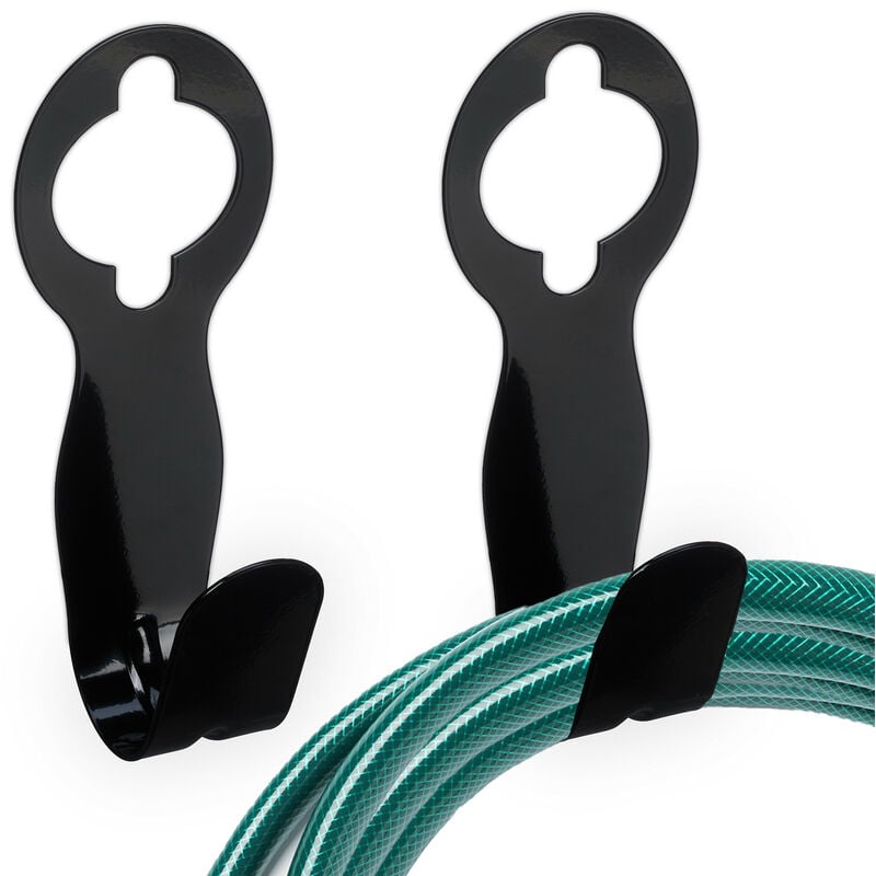 foto del prodotto relaxdays portatubi, set da 2, supporto per tubi da giardino 30 m, per rubinetto e parete, hlp 23 x 9 x 9 cm, nero