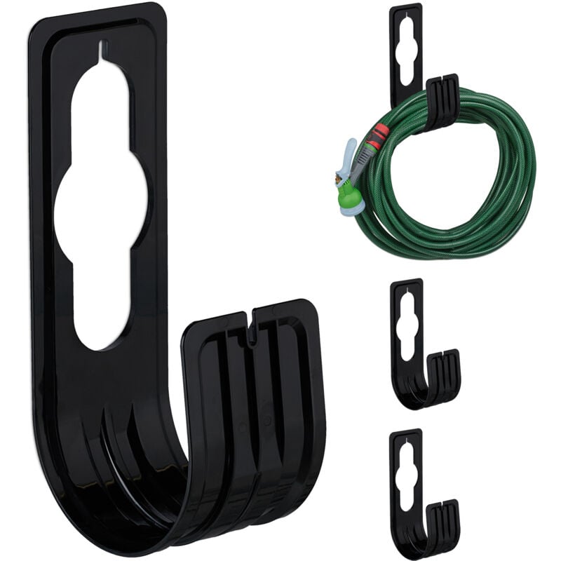 foto del prodotto relaxdays portatubi, set da 4 supporti per tubi da giardino 30 m, per rubinetto e parete, hlp 22 x 7,5 x 10 cm, nero