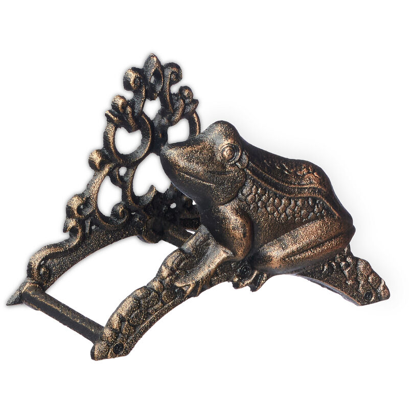 foto del prodotto relaxdays portatubo da parete, sostegno in ghisa da appendere con rana decorativa, vintage, 18,5x26,5x16,5 cm, bronzo