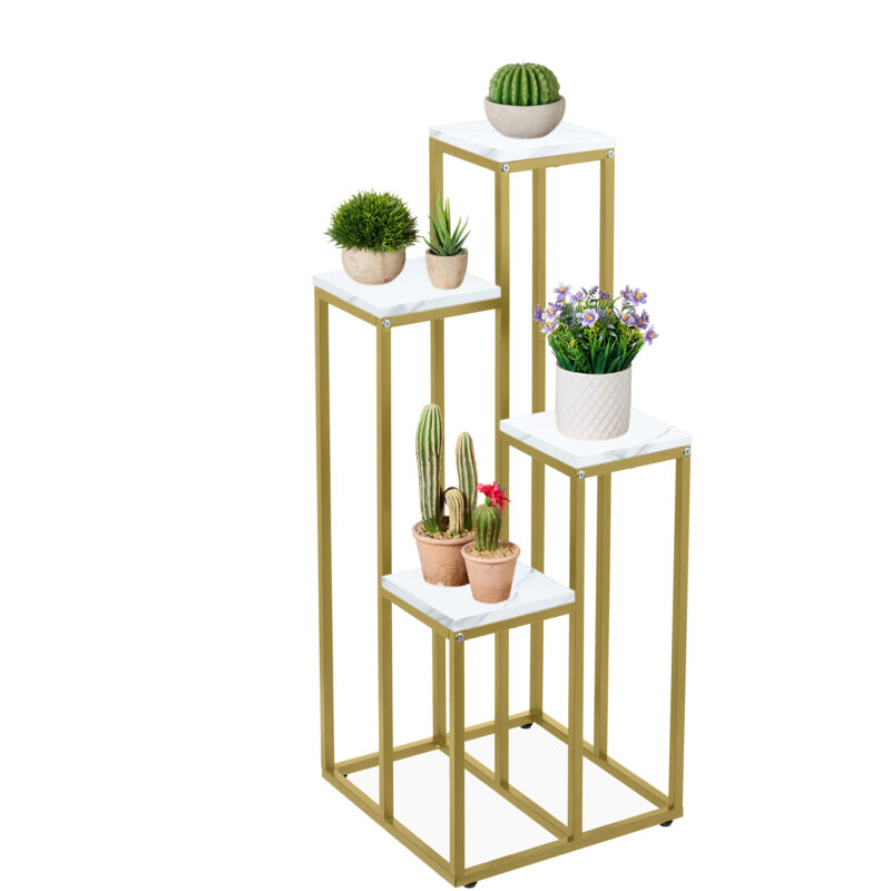 foto del prodotto relaxdays portavaso a colonna, scaffale alto porta fiori 100x40x40, mobiletto moderno, piedistallo fiori, oro e bianco