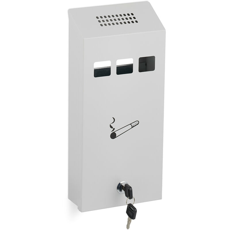 foto del prodotto relaxdays posacenere da muro per esterno, ceneriera con chiave, contenitore interno rimovibile, 32,5 x 15 x 6 cm, bianco